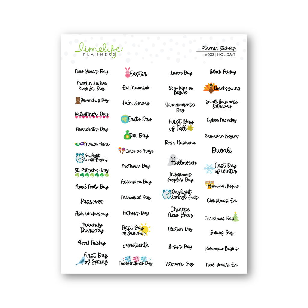 holidays stickers – limelife planners