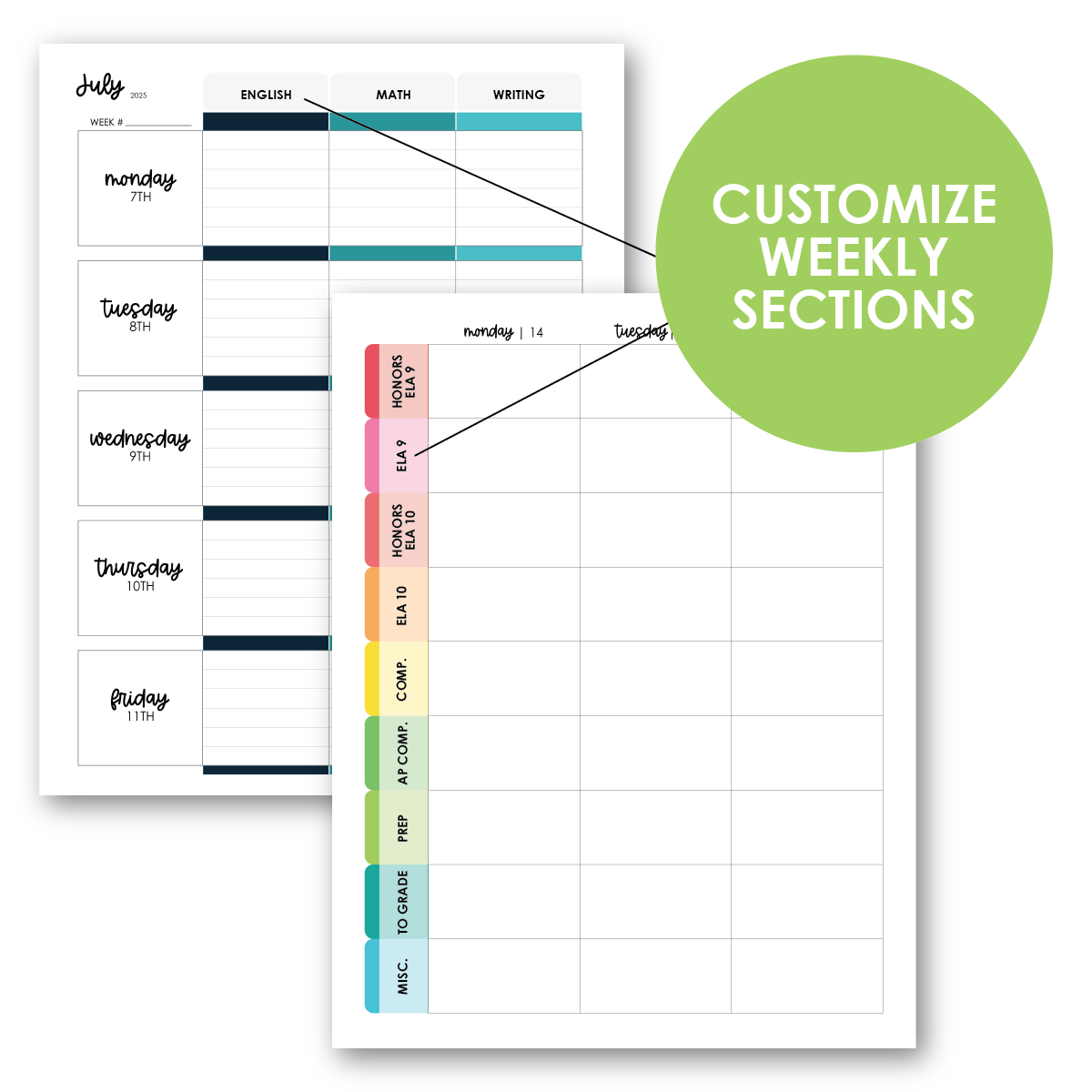 Customized Weekly Sections Add-On – Limelife Planners