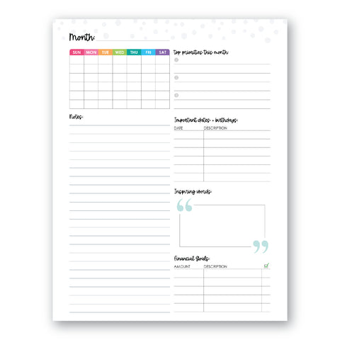 Monthly Dashboard Planner Add-On
