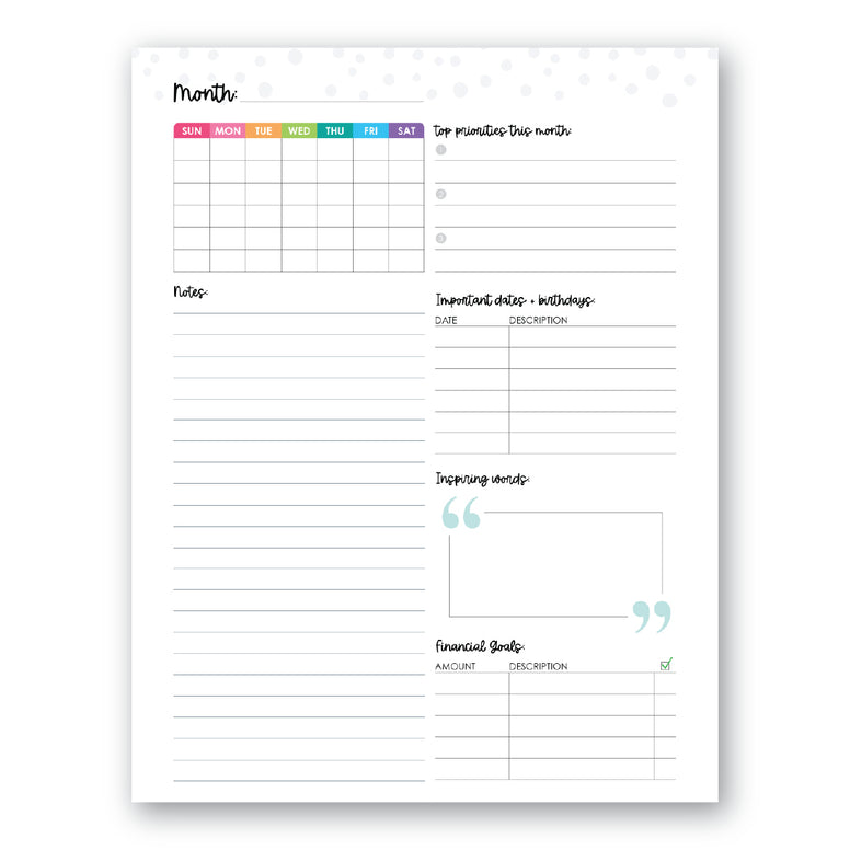 Monthly Dashboard Planner Add-On